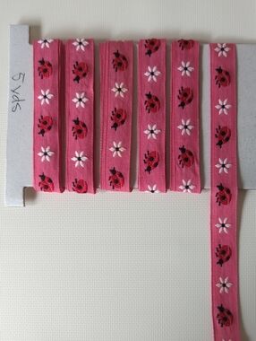 True Vintage Pink Ladybug & Daisy Embroidered Ribbon Trim